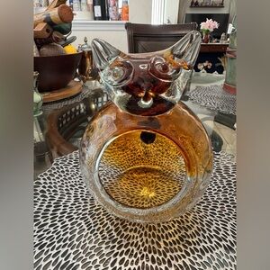 HQT Art Glass Cat Jar Hand Made Open Mouth Candy Treat Jar